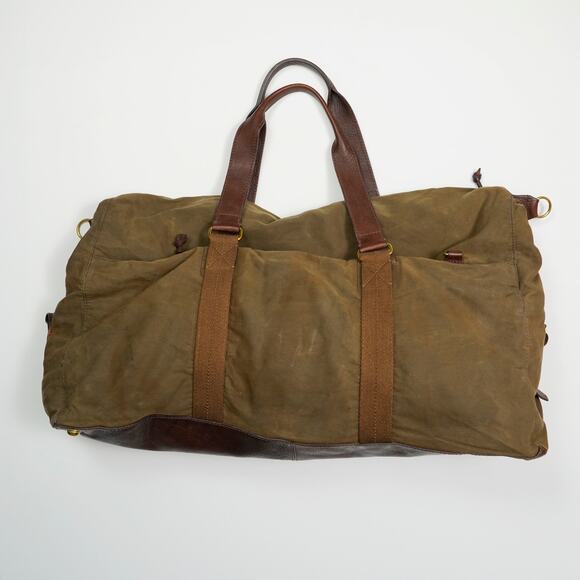 J.Crew Abingdon Weekender Duffle Bag Waxed Canvas Leather Brown / olive green - Picture 1 of 16